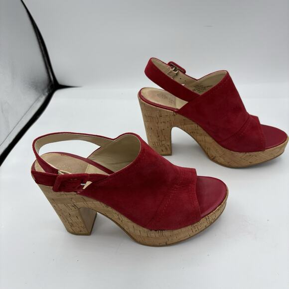 Isola‎ Heels Womens Size 6 Leather Red Block Cork Buckle Slingback Platform H4 - Picture 9 of 11